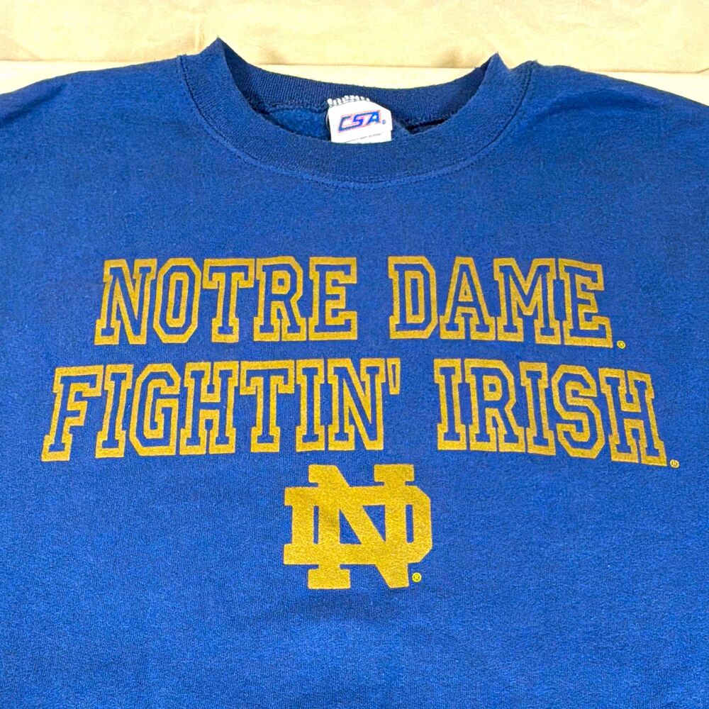Vintage 90s CSA Notre Dame Fighting Irish Crewneck Sweatshirt XL Blue NCAA